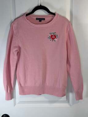 Kiel James Patrick Women's Pink Cotton-Linen Sweetheart Embroidered Sweater